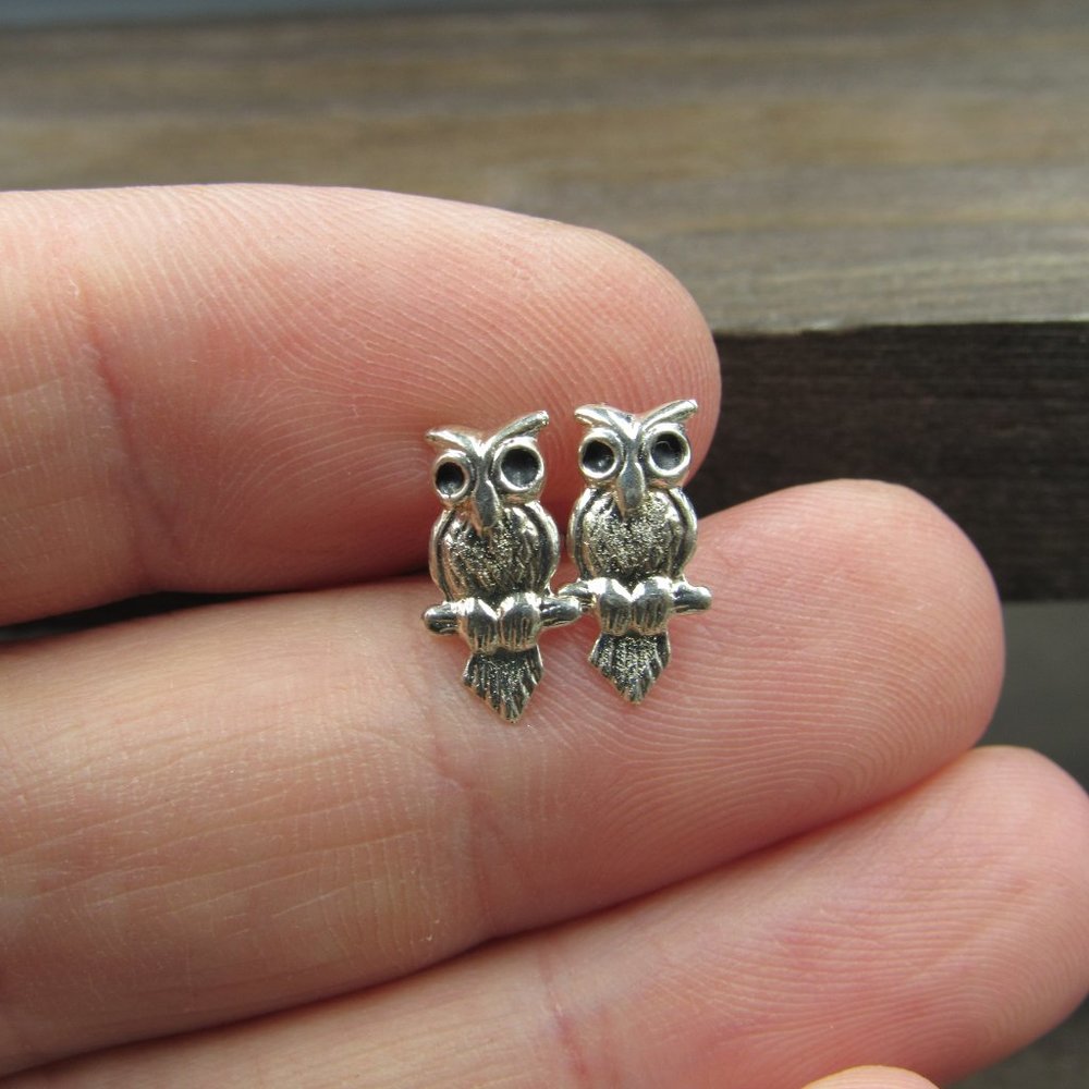Sterling Silver Tiny Light Owl Stud Earrings - image 2